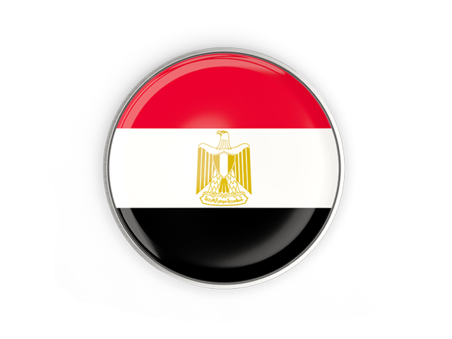 Round button with metal frame. Illustration of flag of Egypt