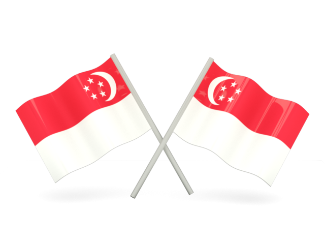 Two wavy flags. Illustration of flag of Singapore