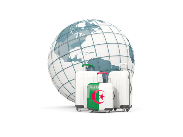 Bags on top of globe. Download flag icon of Algeria at PNG format