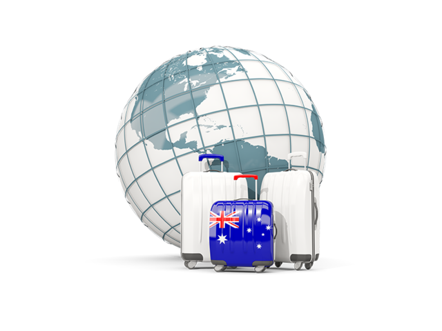 Bags on top of globe. Download flag icon of Australia at PNG format