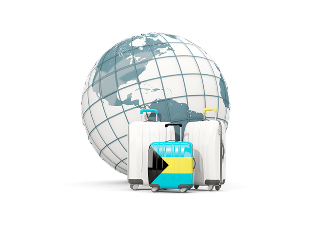 Bags on top of globe. Download flag icon of Bahamas at PNG format