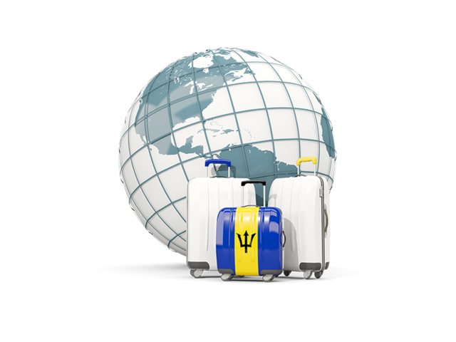 Bags on top of globe. Download flag icon of Barbados at PNG format