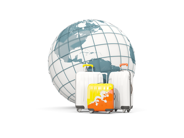 Bags on top of globe. Download flag icon of Bhutan at PNG format