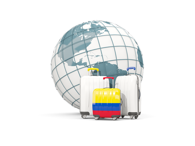 Bags on top of globe. Download flag icon of Colombia at PNG format