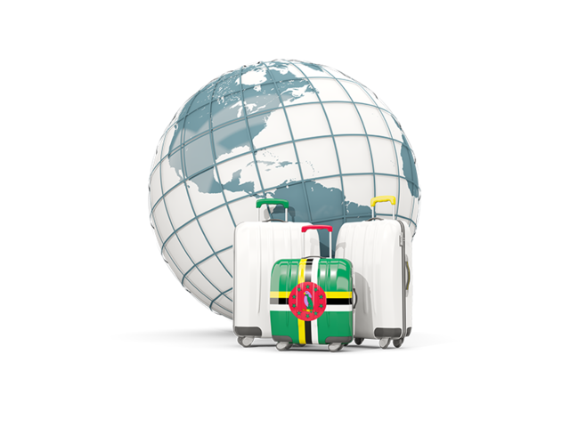 Bags on top of globe. Download flag icon of Dominica at PNG format