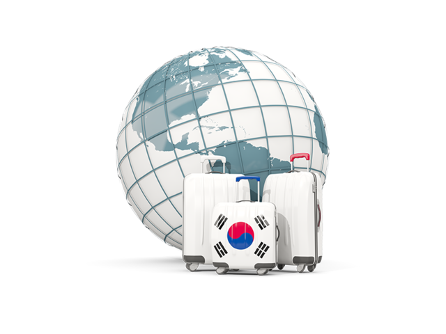 Чемодны на карте мира. Скачать флаг. Южная Корея