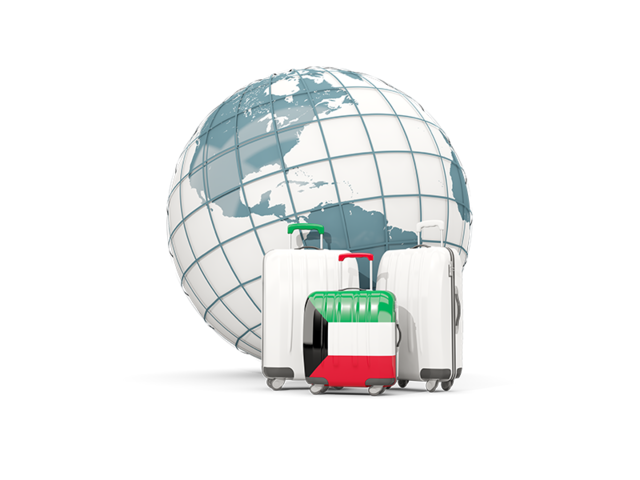 Bags on top of globe. Download flag icon of Kuwait at PNG format