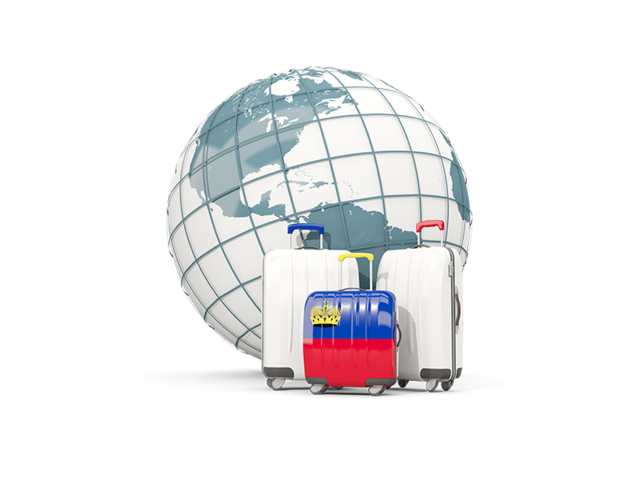 Bags on top of globe. Download flag icon of Liechtenstein at PNG format