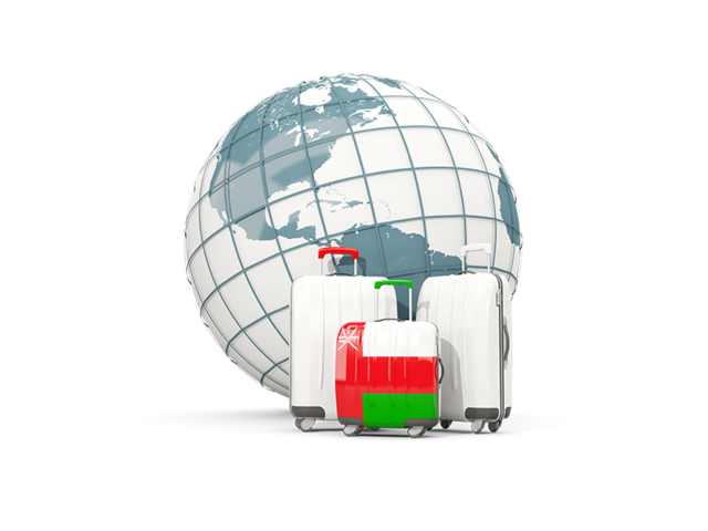 Bags on top of globe. Download flag icon of Oman at PNG format