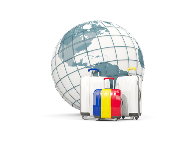 Bags on top of globe. Download flag icon of Romania at PNG format