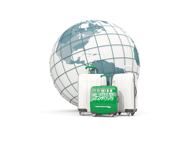 Bags on top of globe. Download flag icon of Saudi Arabia at PNG format