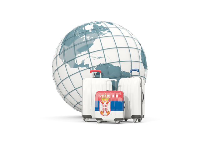 Bags on top of globe. Download flag icon of Serbia at PNG format