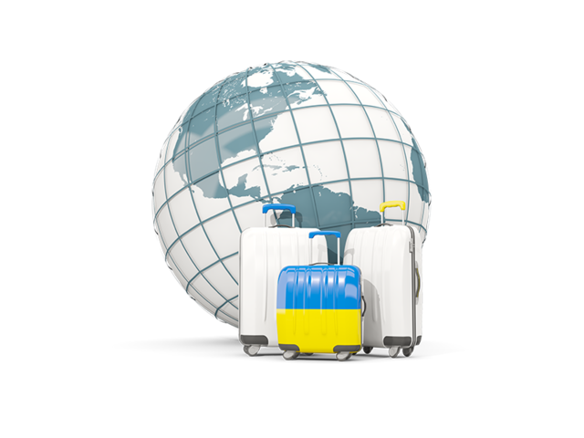 Bags on top of globe. Download flag icon of Ukraine at PNG format