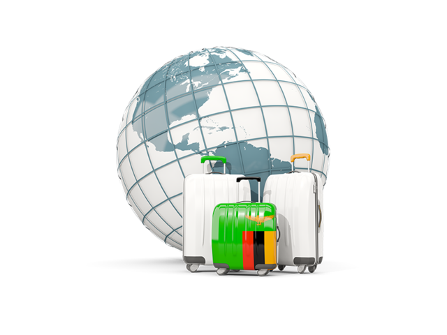 Bags on top of globe. Download flag icon of Zambia at PNG format