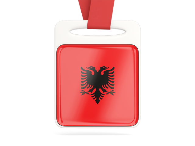 Card with ribbon. Download flag icon of Albania at PNG format