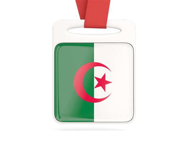 Card with ribbon. Download flag icon of Algeria at PNG format