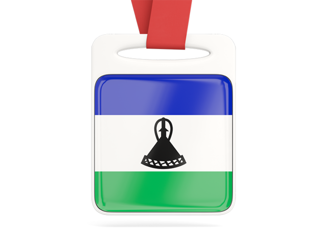 Card with ribbon. Download flag icon of Lesotho at PNG format