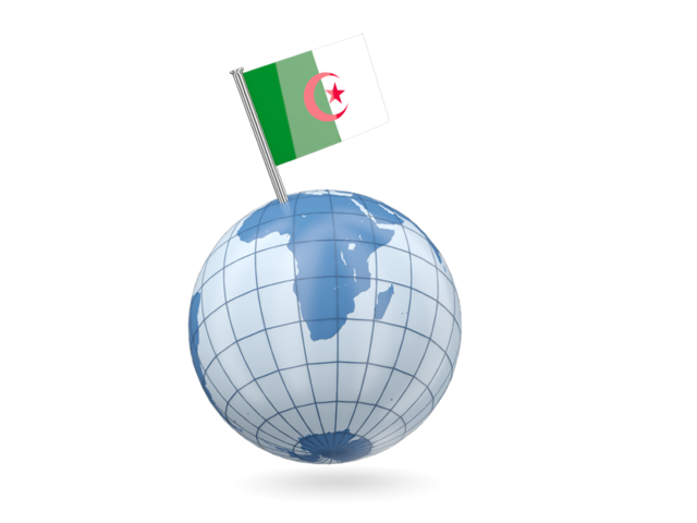 Earth with flag pin. Download flag icon of Algeria at PNG format
