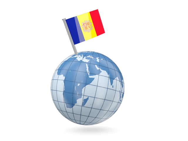 Earth with flag pin. Download flag icon of Andorra at PNG format