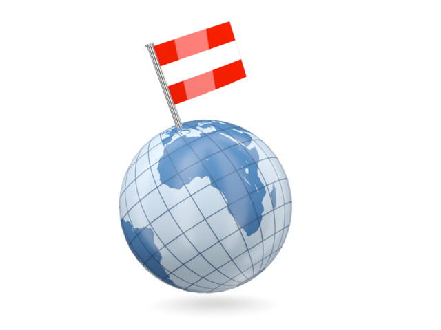 Earth with flag pin. Download flag icon of Austria at PNG format