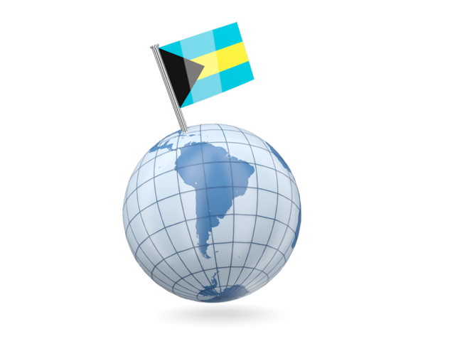 Earth with flag pin. Download flag icon of Bahamas at PNG format