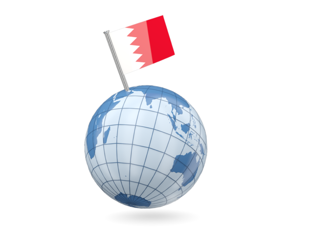 Earth with flag pin. Download flag icon of Bahrain at PNG format