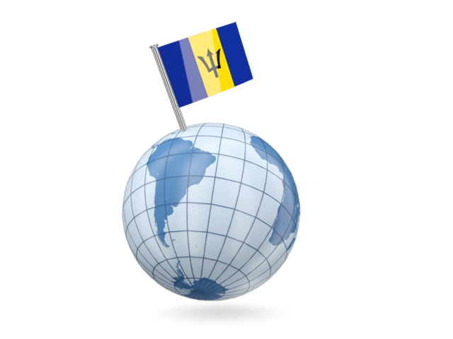 Earth with flag pin. Download flag icon of Barbados at PNG format