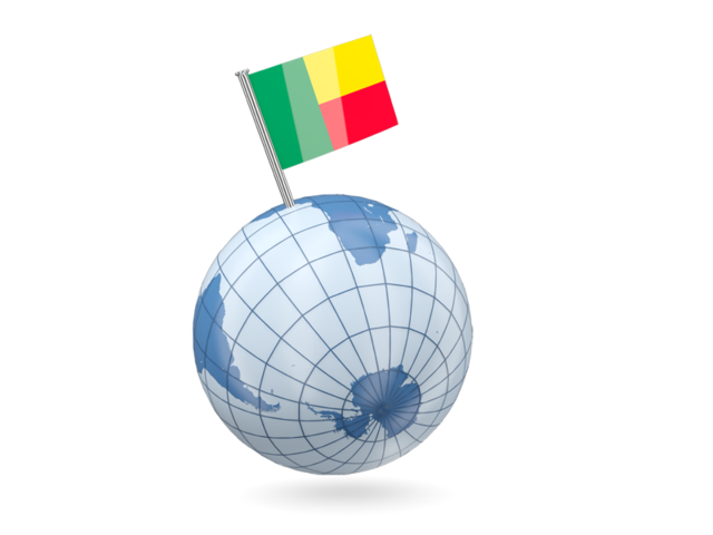 Earth with flag pin. Download flag icon of Benin at PNG format