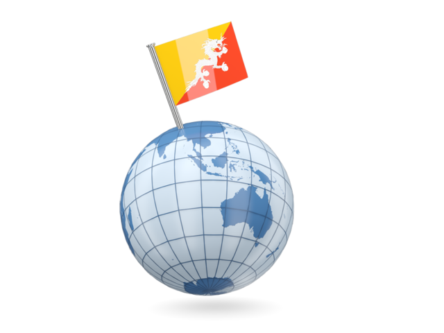 Earth with flag pin. Download flag icon of Bhutan at PNG format
