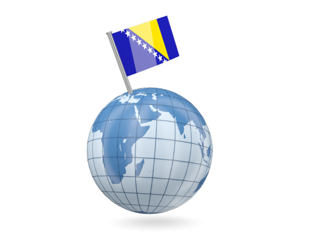 Earth with flag pin. Download flag icon of Bosnia and Herzegovina at PNG format