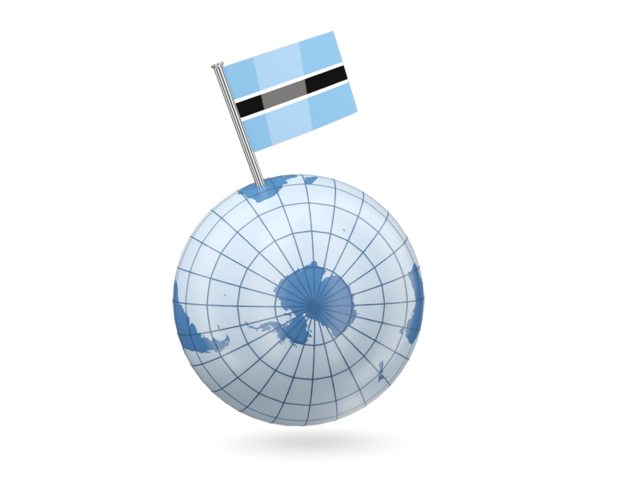 Earth with flag pin. Download flag icon of Botswana at PNG format