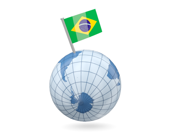 Earth with flag pin. Download flag icon of Brazil at PNG format