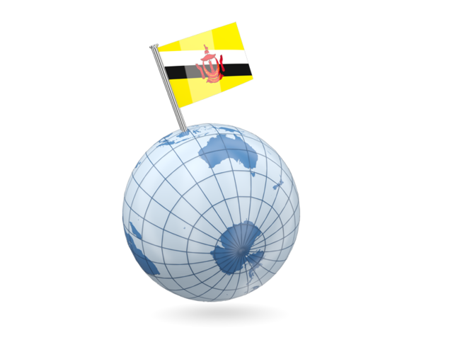 Earth with flag pin. Download flag icon of Brunei at PNG format