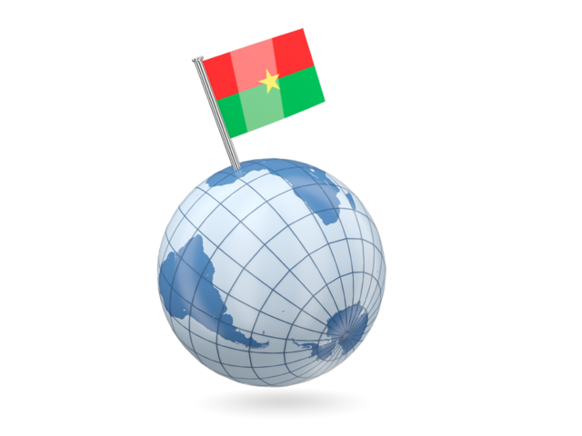 Earth with flag pin. Download flag icon of Burkina Faso at PNG format