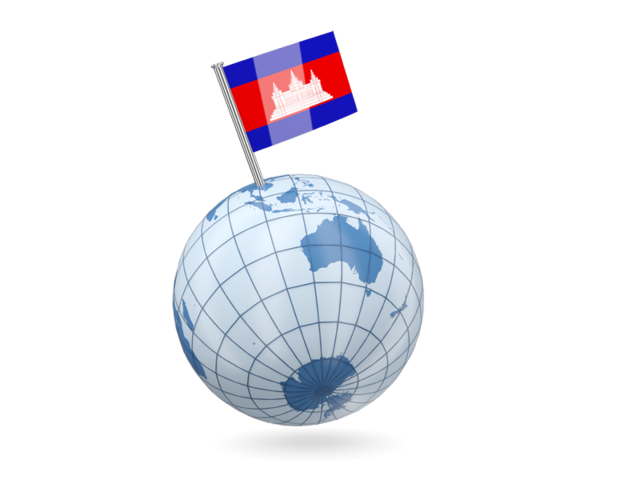 Earth with flag pin. Download flag icon of Cambodia at PNG format