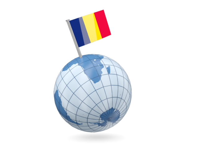 Earth with flag pin. Download flag icon of Chad at PNG format