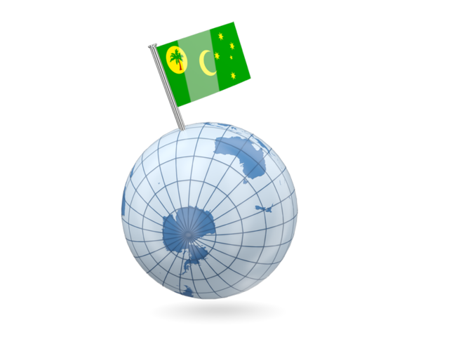 Earth with flag pin. Download flag icon of Cocos Islands at PNG format