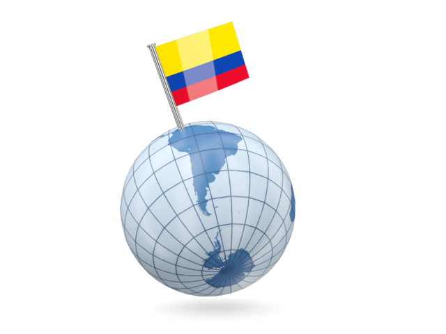 Earth with flag pin. Download flag icon of Colombia at PNG format