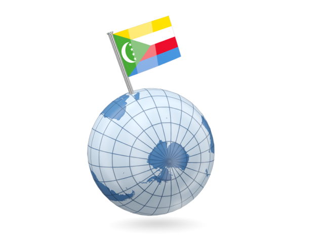 Earth with flag pin. Download flag icon of Comoros at PNG format