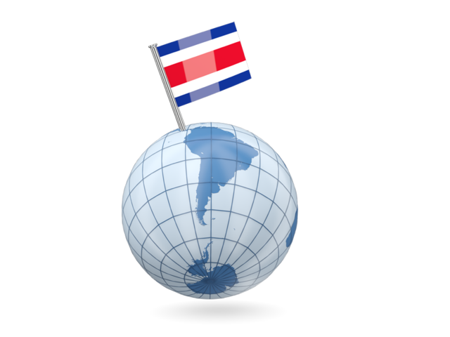 Earth with flag pin. Download flag icon of Costa Rica at PNG format