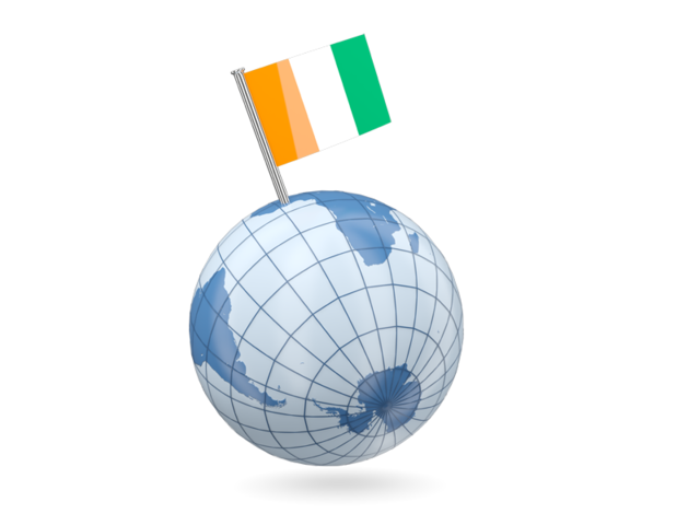 Earth with flag pin. Download flag icon of Cote d'Ivoire at PNG format