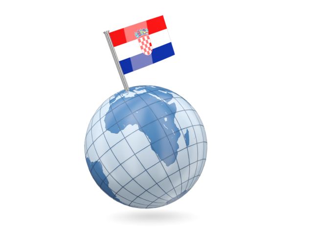 Earth with flag pin. Download flag icon of Croatia at PNG format