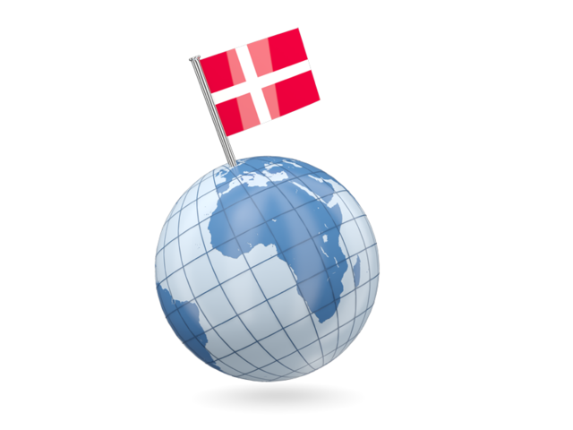Earth with flag pin. Download flag icon of Denmark at PNG format