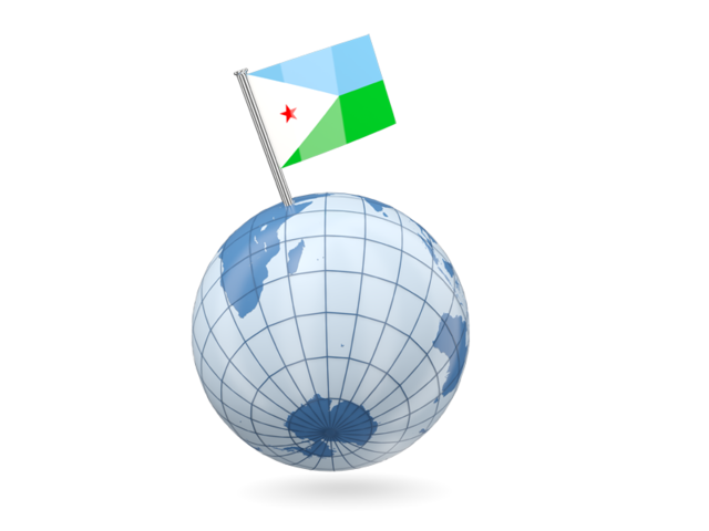 Earth with flag pin. Download flag icon of Djibouti at PNG format