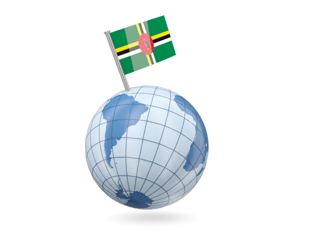 Earth with flag pin. Download flag icon of Dominica at PNG format