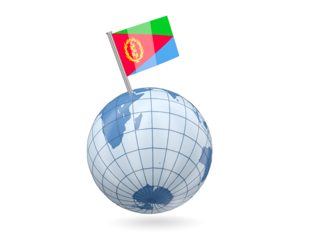 Earth with flag pin. Download flag icon of Eritrea at PNG format