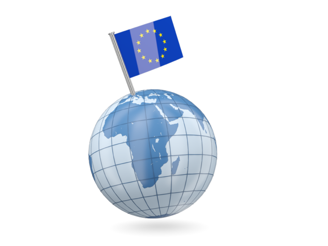 Earth with flag pin. Download flag icon of European Union at PNG format
