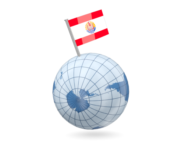 Earth with flag pin. Download flag icon of French Polynesia at PNG format