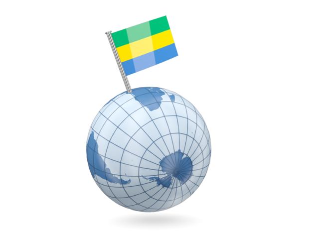 Earth with flag pin. Download flag icon of Gabon at PNG format