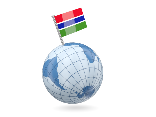 Earth with flag pin. Download flag icon of Gambia at PNG format